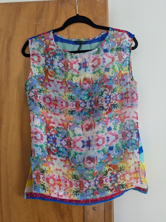 Daisy Fuentes Tops - Daisy Fuentes Sheer Multicolor Floral Front/Striped Back Sleeveless Top